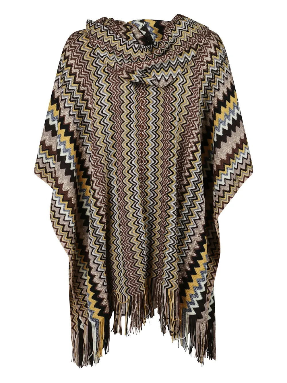Missoni Hooded Fringed Poncho In Brown