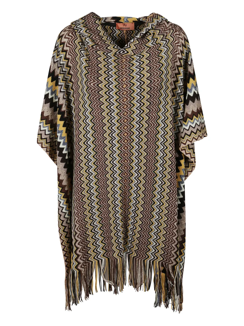 Missoni Hooded Fringed Poncho In Brown