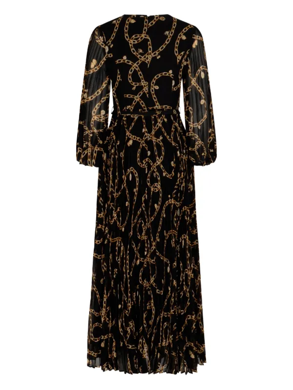 slim fit dress slacks Green Gold Chain Print Belted Shirt Dress
