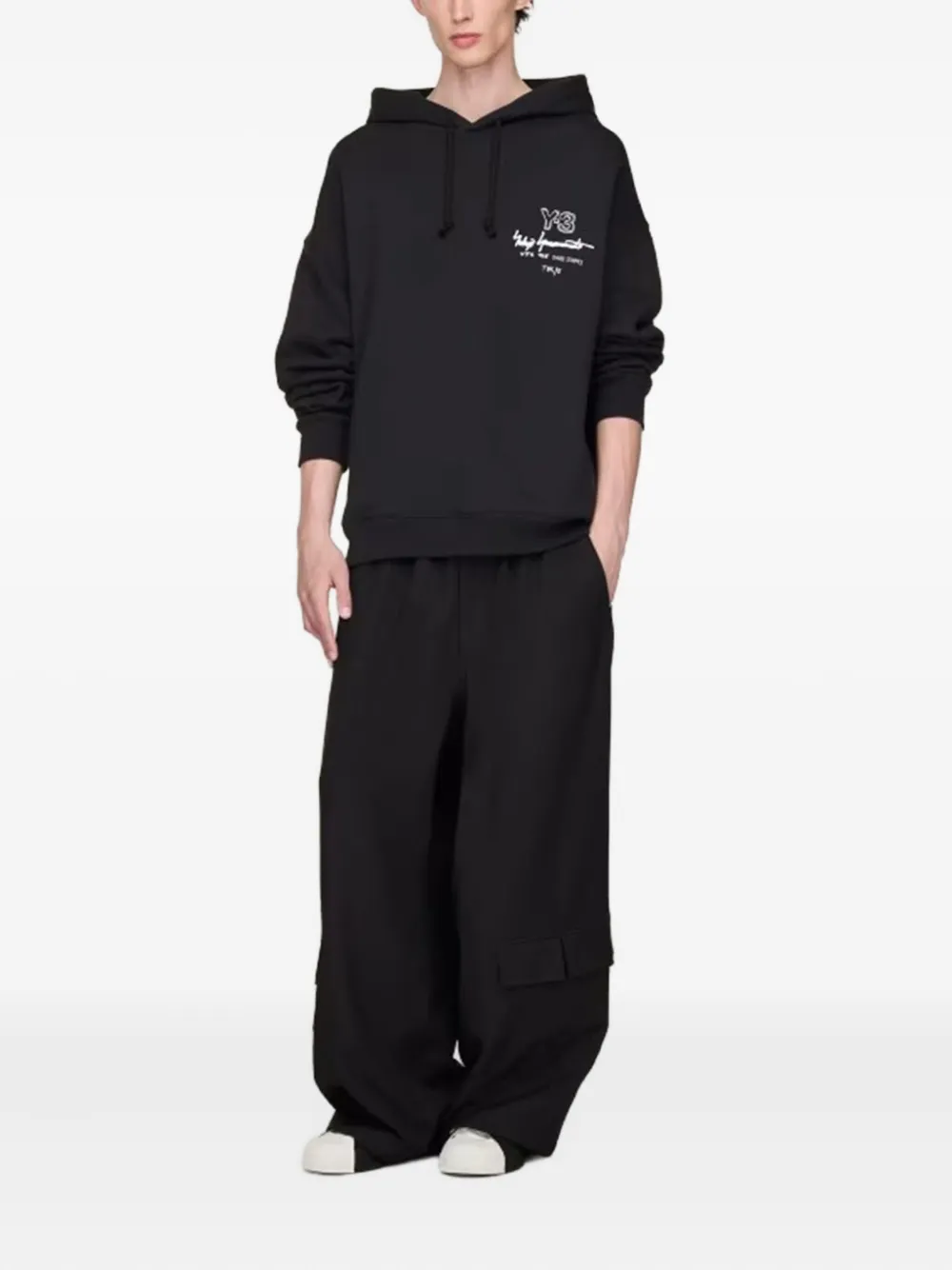 Y-3 graphic-print hoodie Zwart