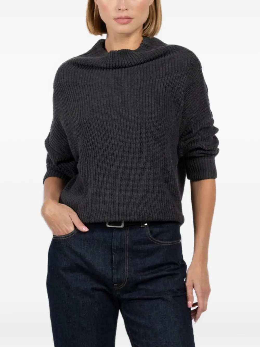 Autumn Cashmere Funnel-neck Ribbed Sweater In Black