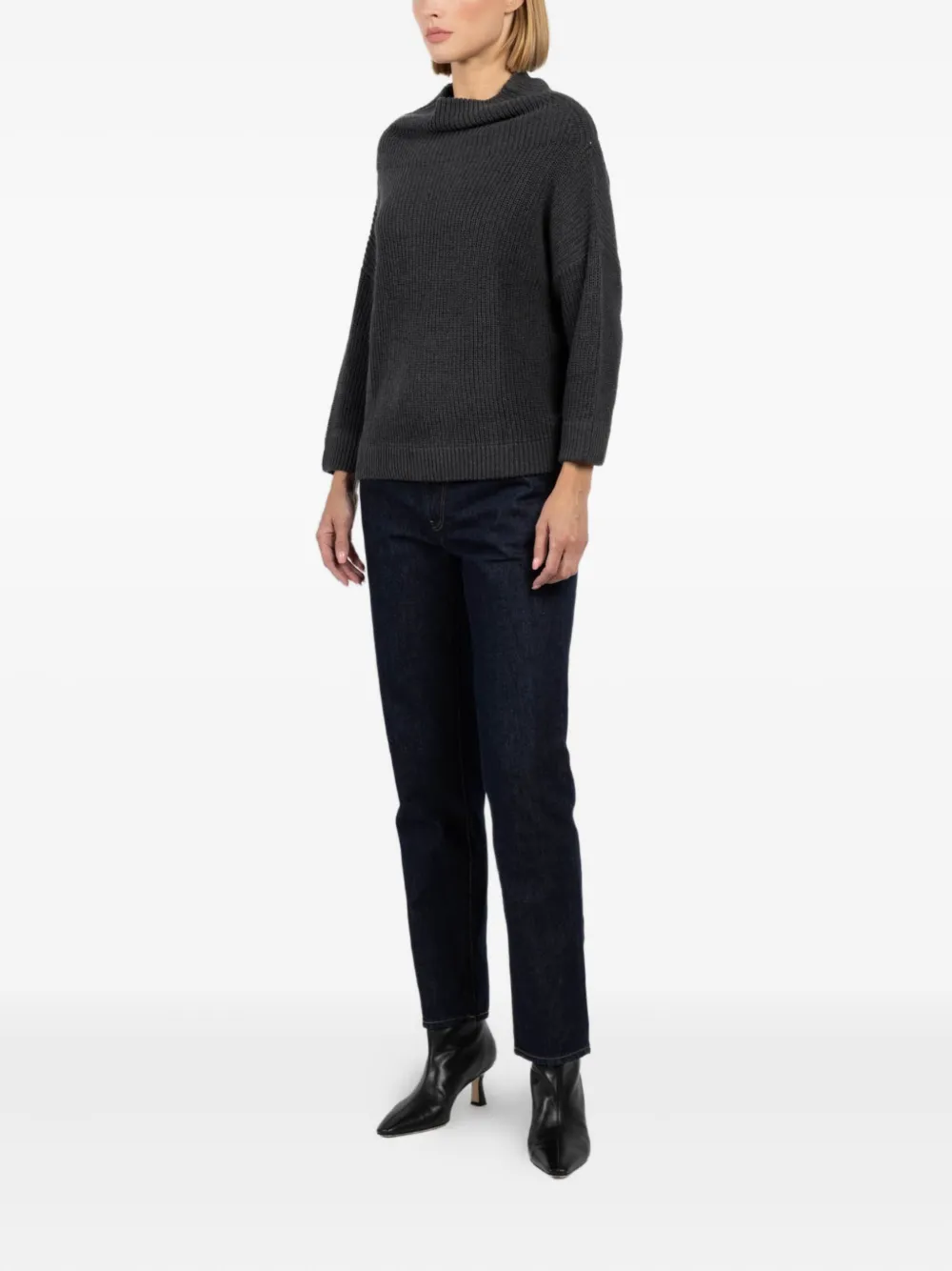 Autumn Cashmere Funnel-neck Ribbed Sweater In Black