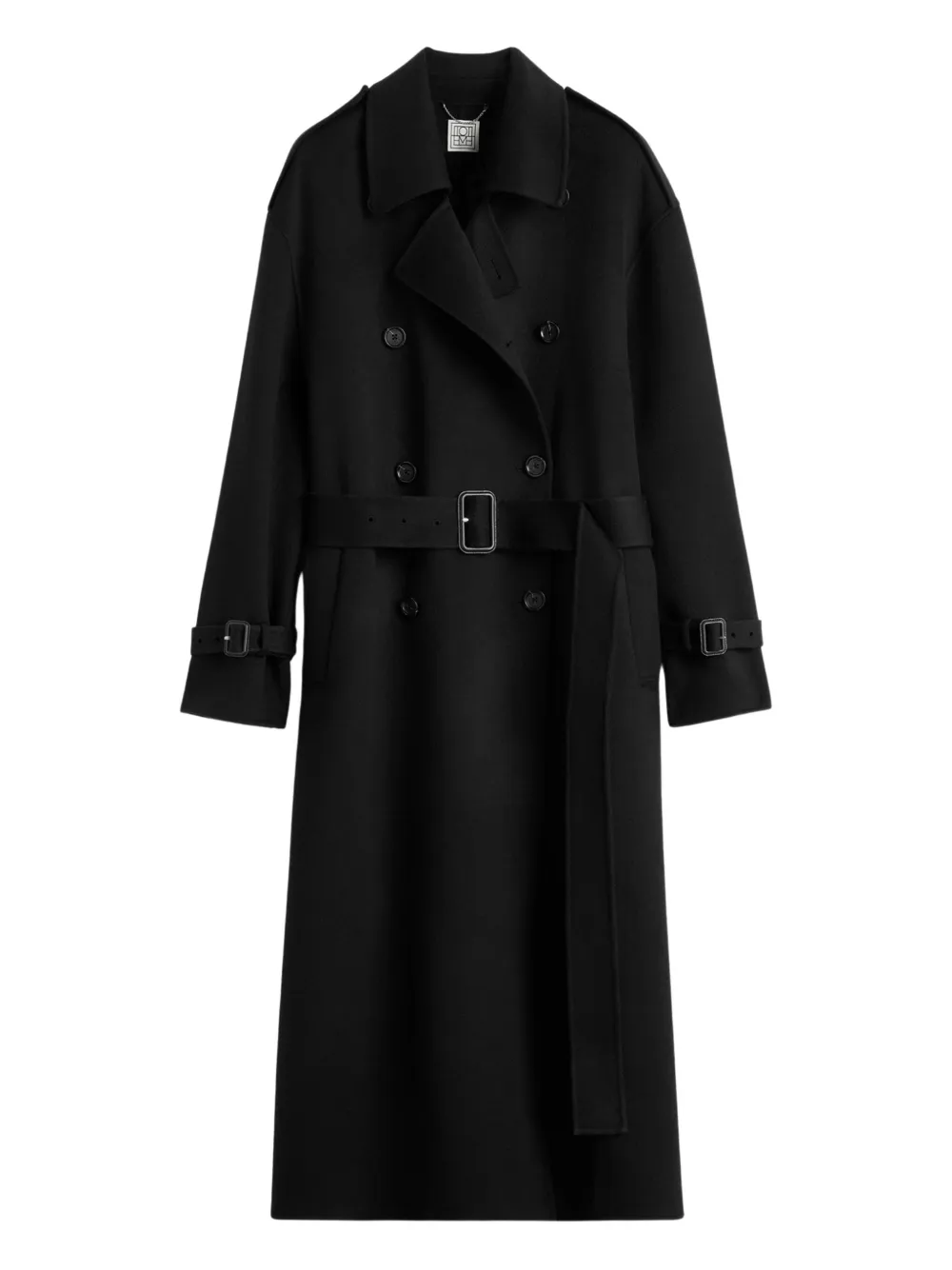 Totême Belted Double-breasted Wool Coat In Black