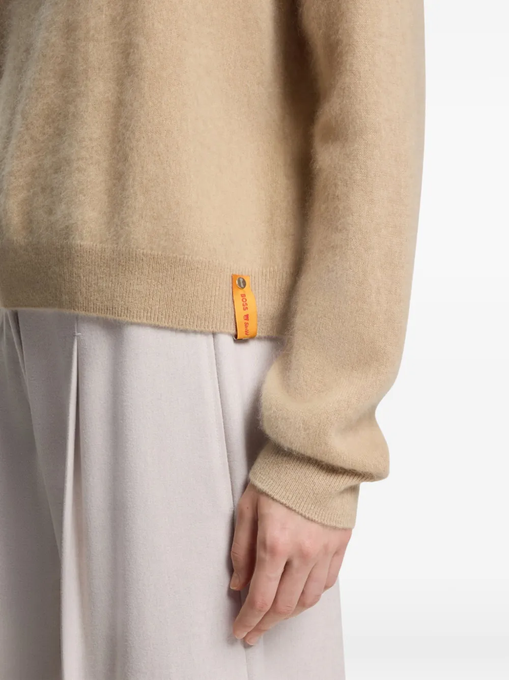 Hugo Boss Crew-neck Long-sleeves Sweater In Neutral