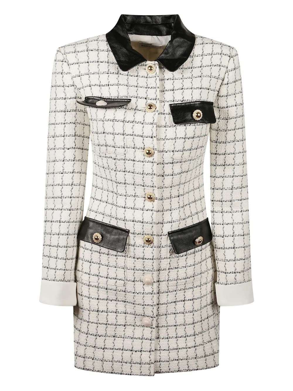 Self-Portrait robe courte en tweed à manches longues | tons neutres | Image 1