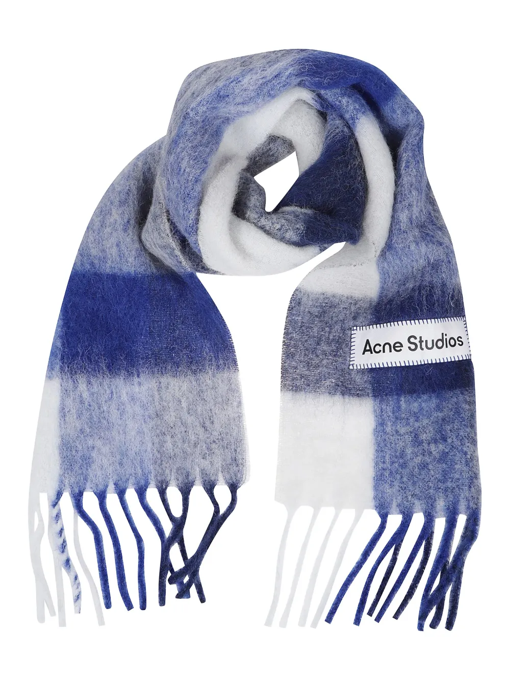 Acne Studios Checked Fringed Scarf In Blue