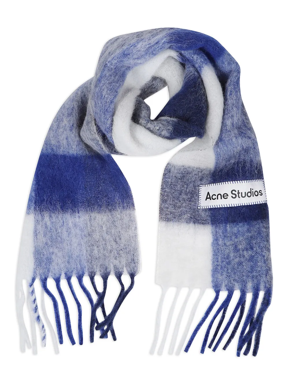 Acne Studios チェック フリンジ スカーフ - ブルー Acne Studios チェック フリンジ スカーフ - ブルー
