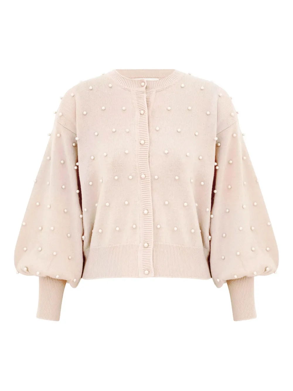 Zimmermann Pearl-embellished Balloon-sleeve Cardigan In Neutral