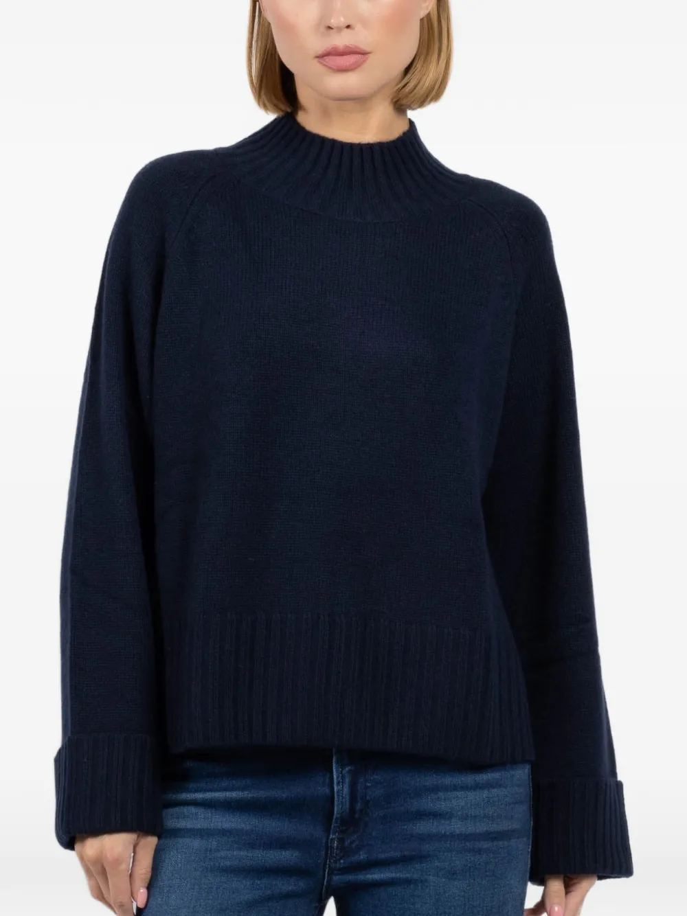 Autumn Cashmere 6 Ply Boxy mock neck sweater - Blu