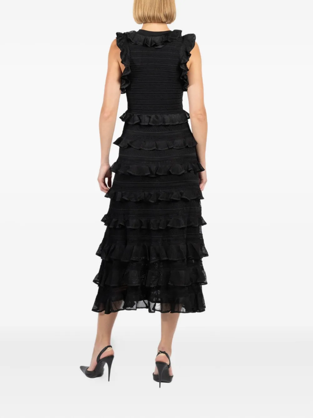 Zimmermann Crush Frilled V-neck Midi Dress In Black