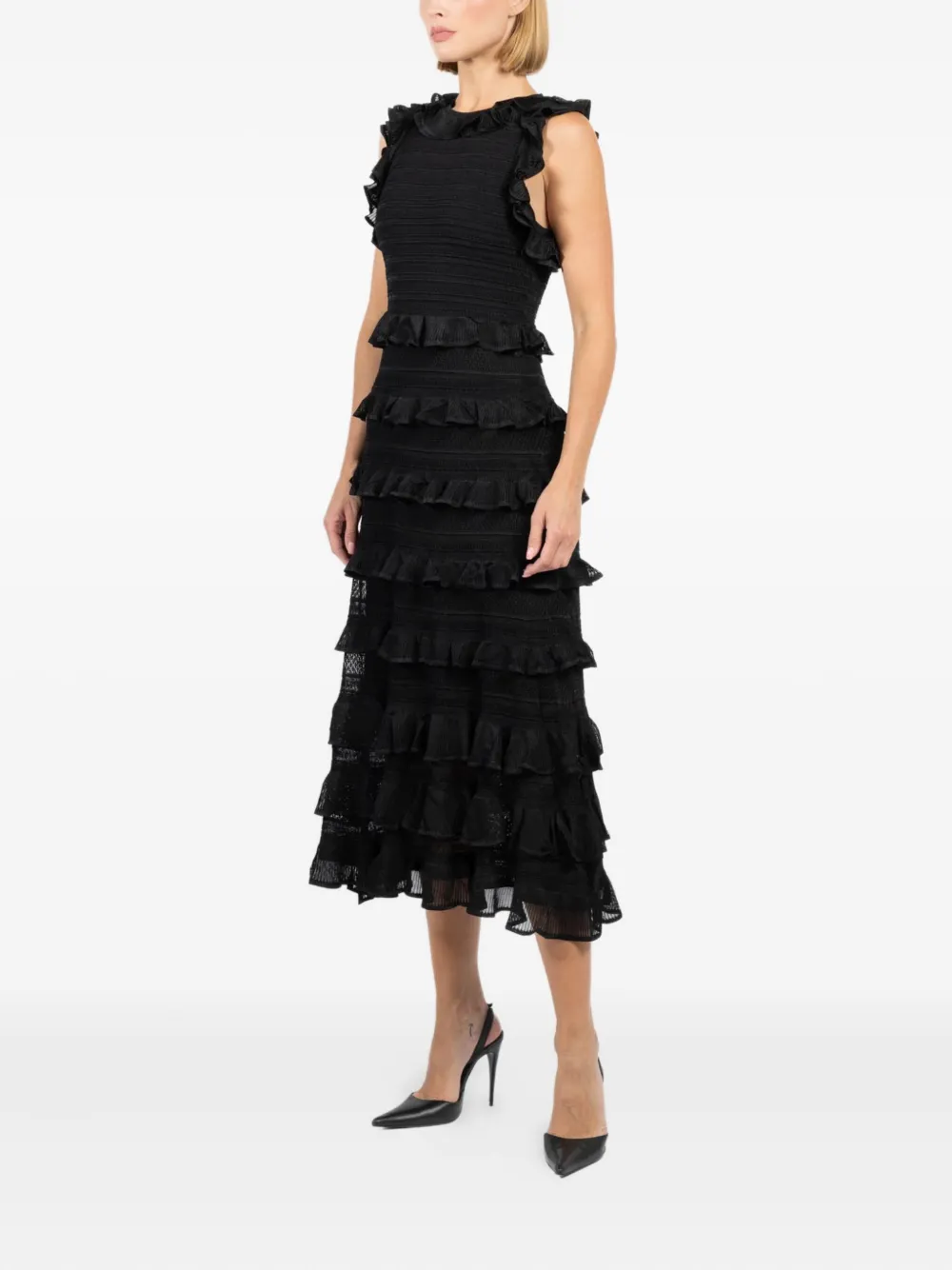 Zimmermann Crush Frilled V-neck Midi Dress In Black