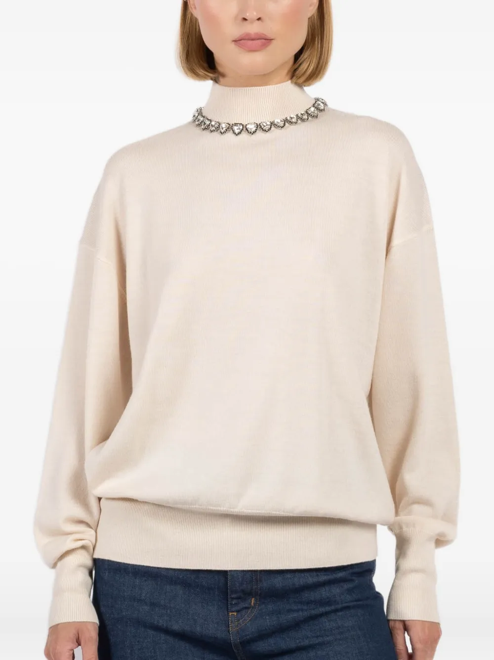 Zimmermann Crystal-embellished High-neck Sweater In Pink