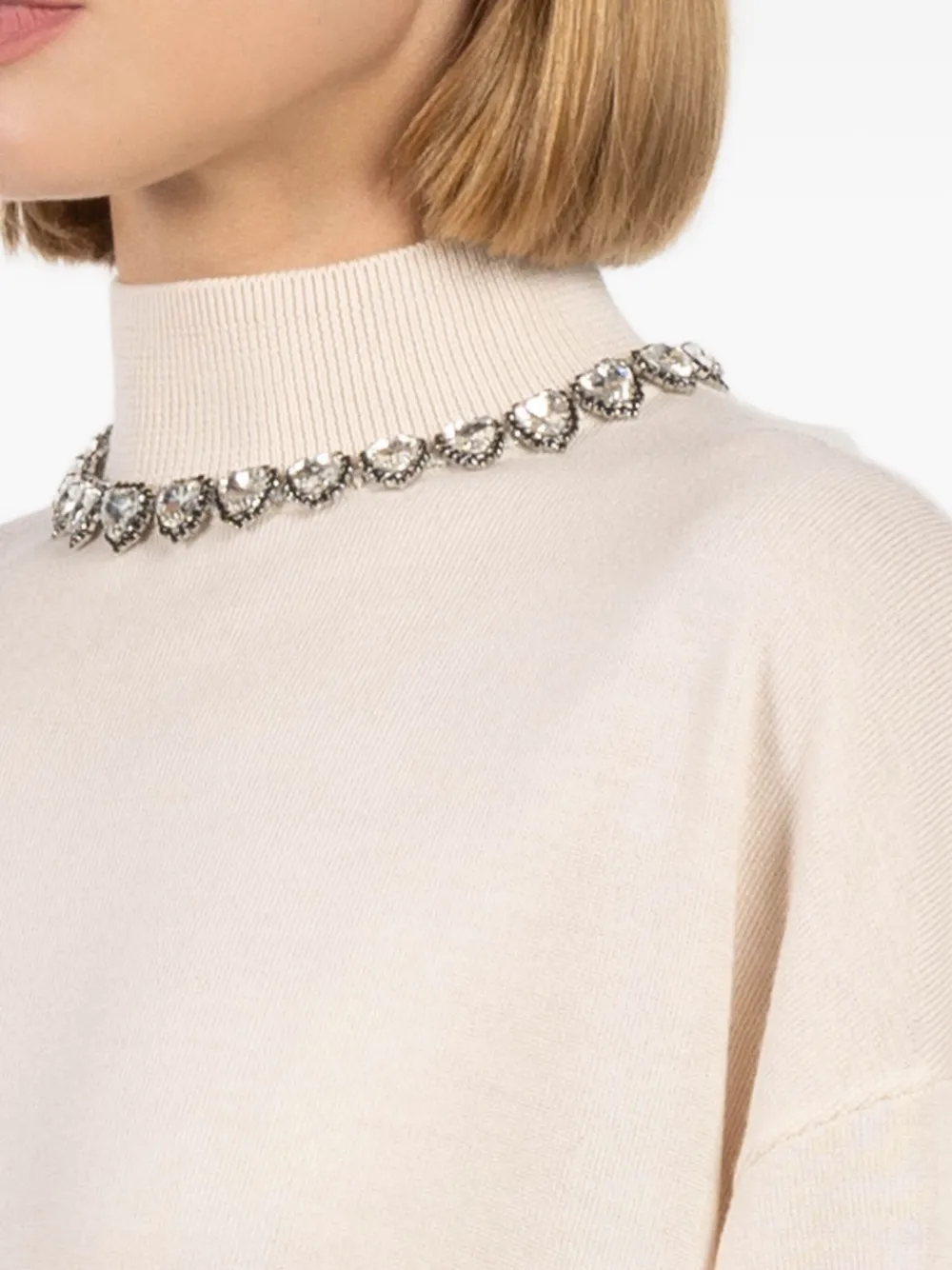 Zimmermann Crystal-embellished High-neck Sweater In Pink
