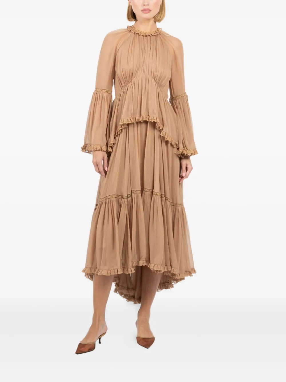ZIMMERMANN Hypnotic asymmetric-hem midi dress | Neutrals | Image 1