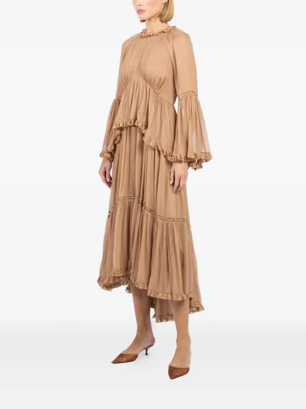 Zimmermann Hypnotic Peplum Long Sleeve Flutter Dress In Neutral