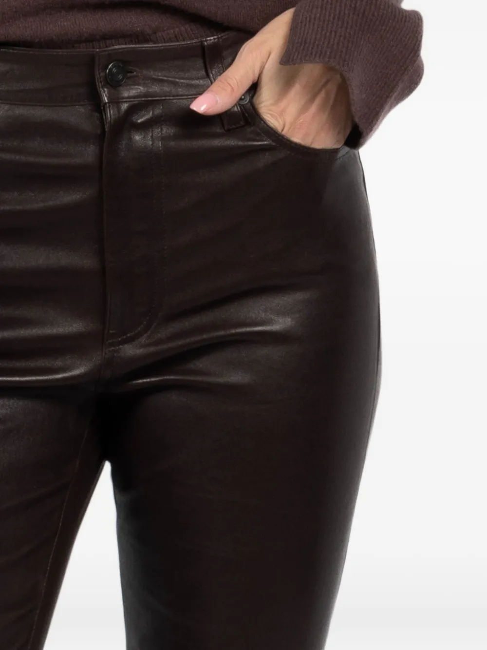 Frame Leather Flared Trousers In Brown