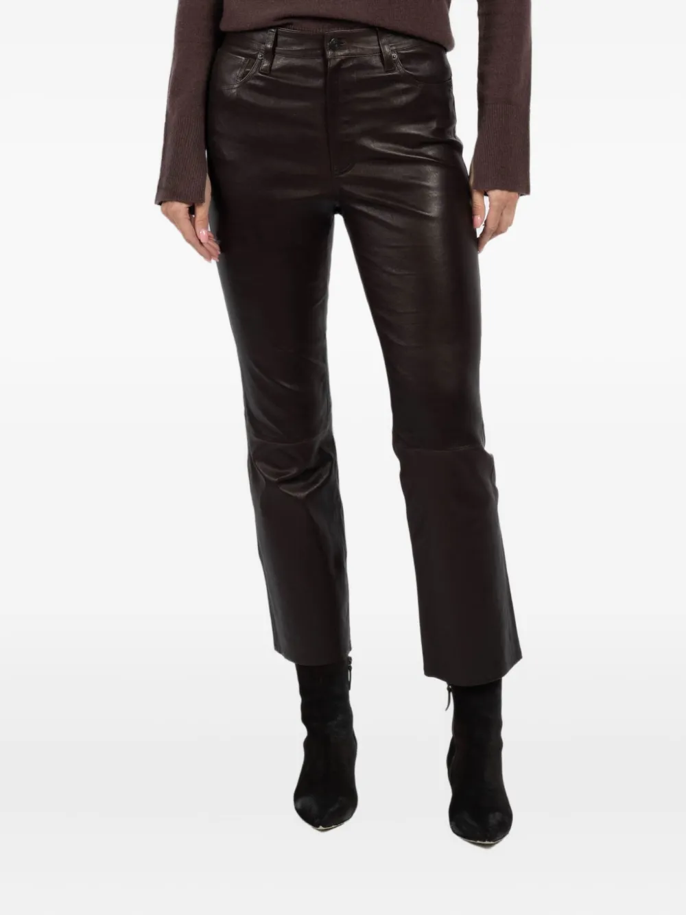 Frame Leather Flared Trousers In Brown