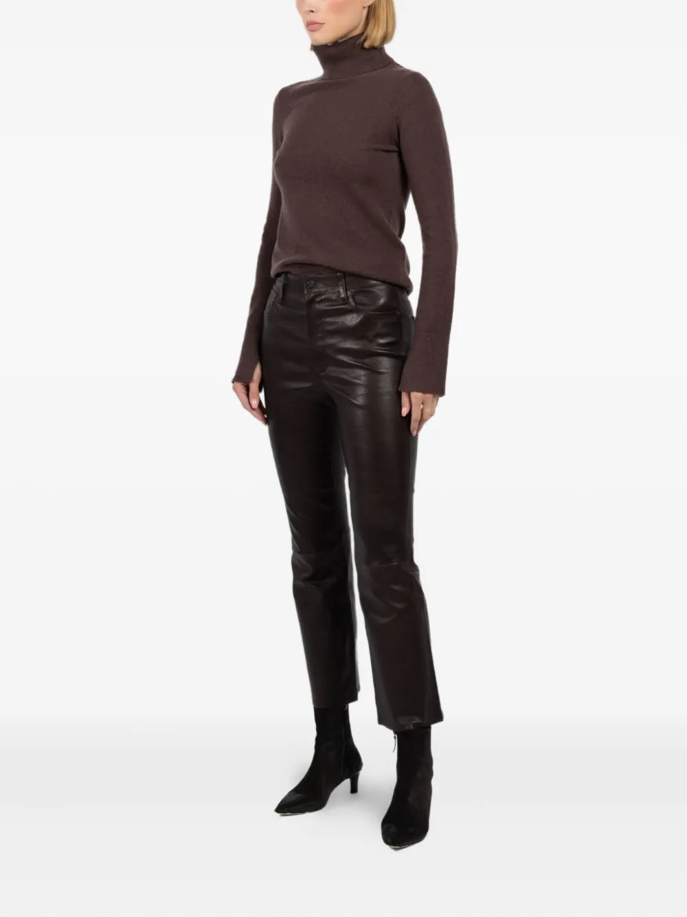 Frame Leather Flared Trousers In Brown