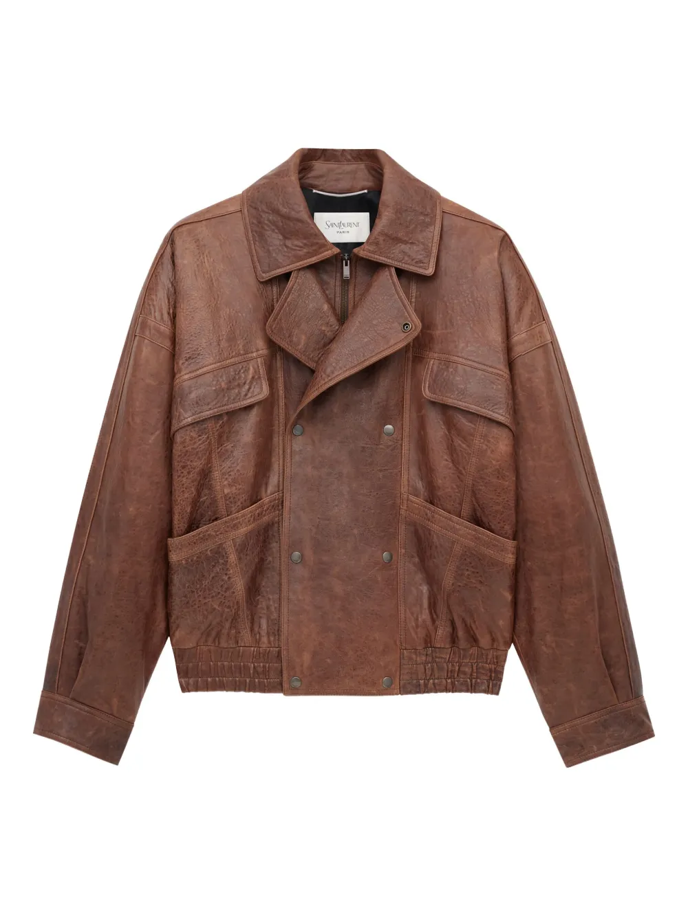 Saint Laurent aged-lambskin flap-pocket bomber jacket | Brown | Image 1