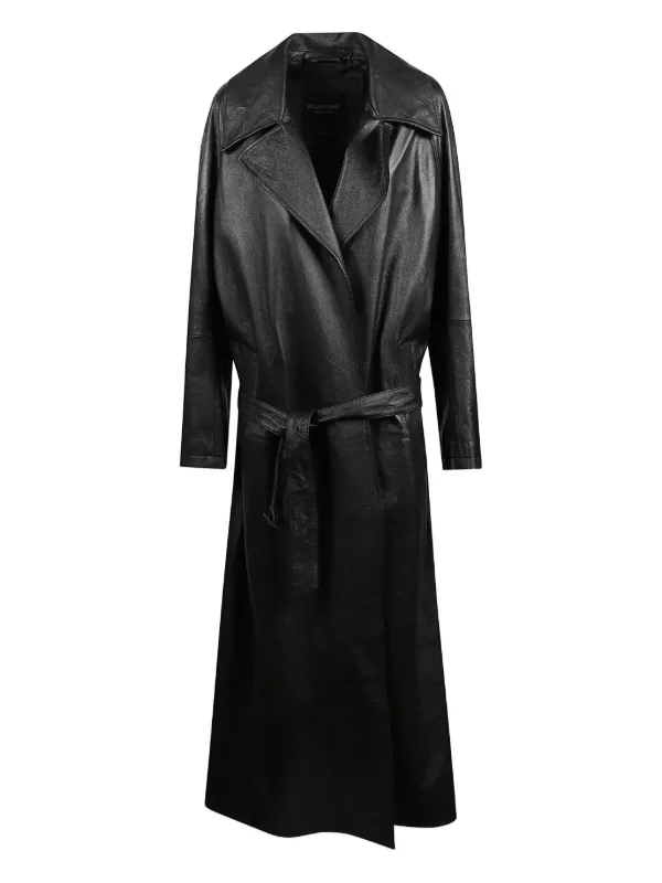 Balenciaga Belted Lambskin Coat in Black
