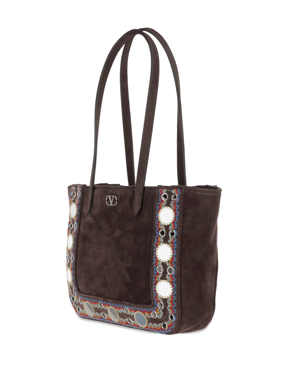 Valentino Small Nellcôte Stud-embellished Suede Shoulder Bag In Brown