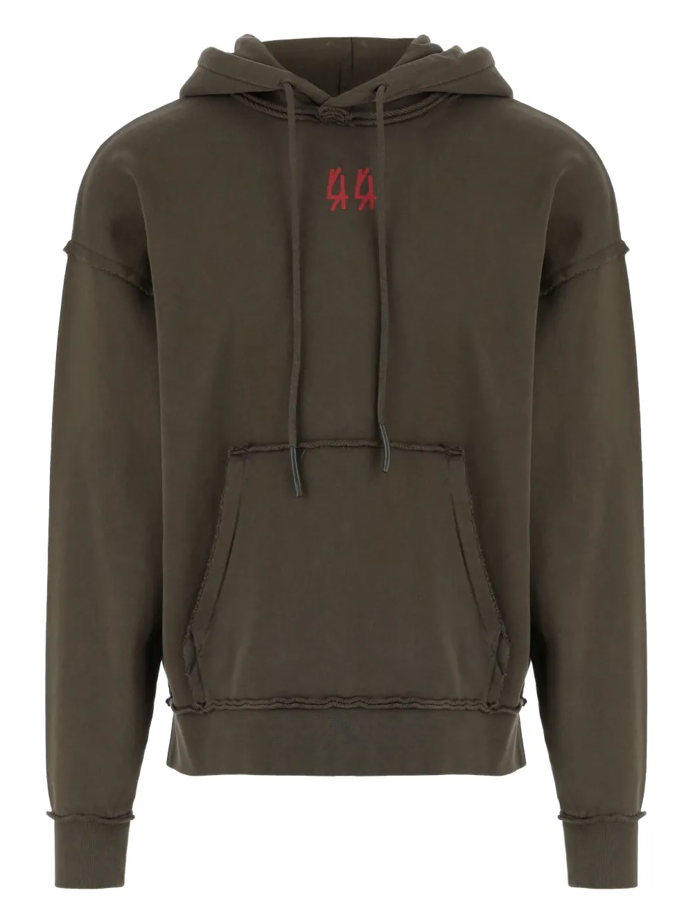 44 LABEL GROUP logo-print frayed-edge hoodie - グリーン 44 LABEL GROUP logo-print frayed-edge hoodie - グリーン