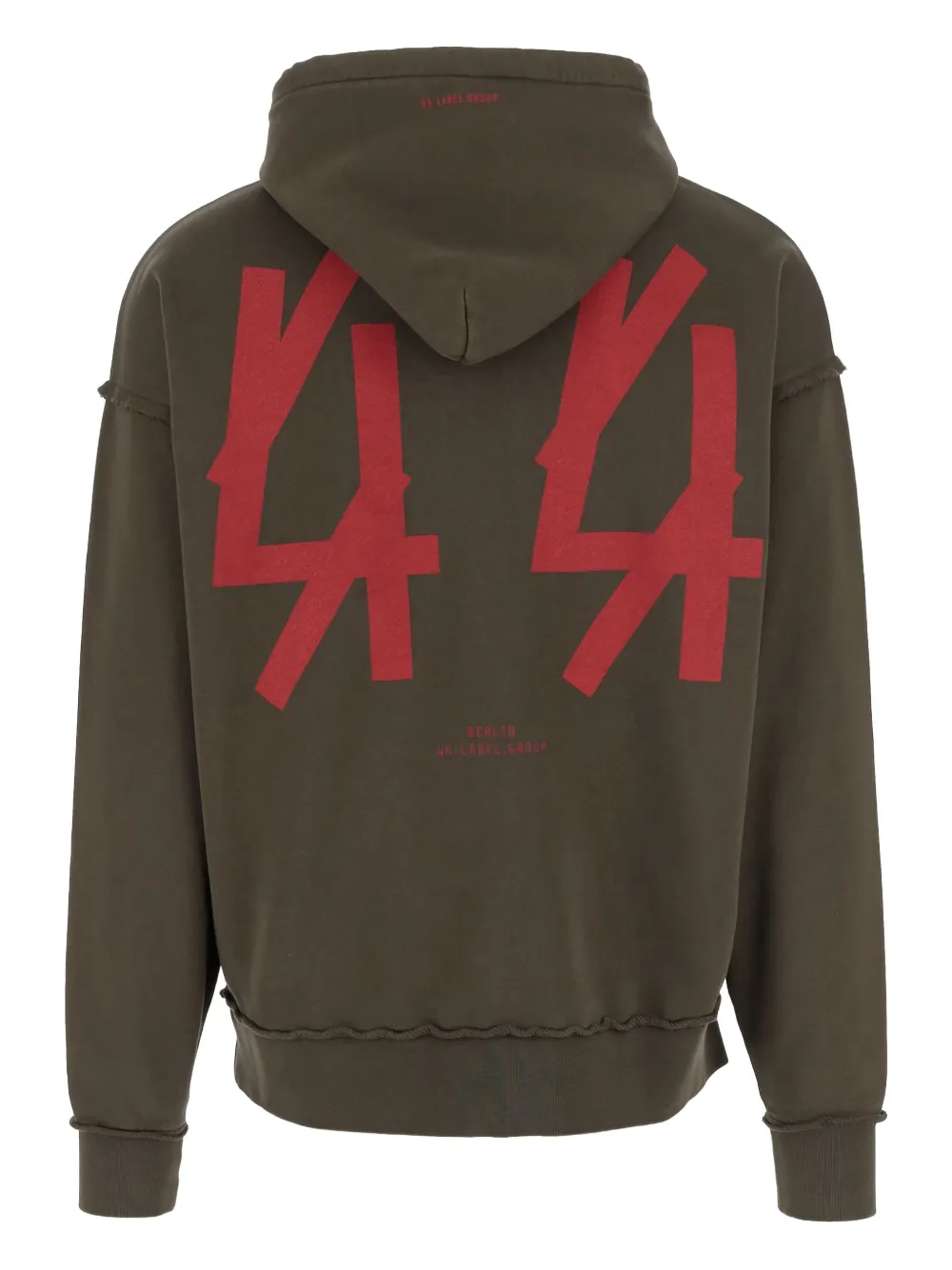 44 LABEL GROUP logo-print frayed-edge hoodie Groen
