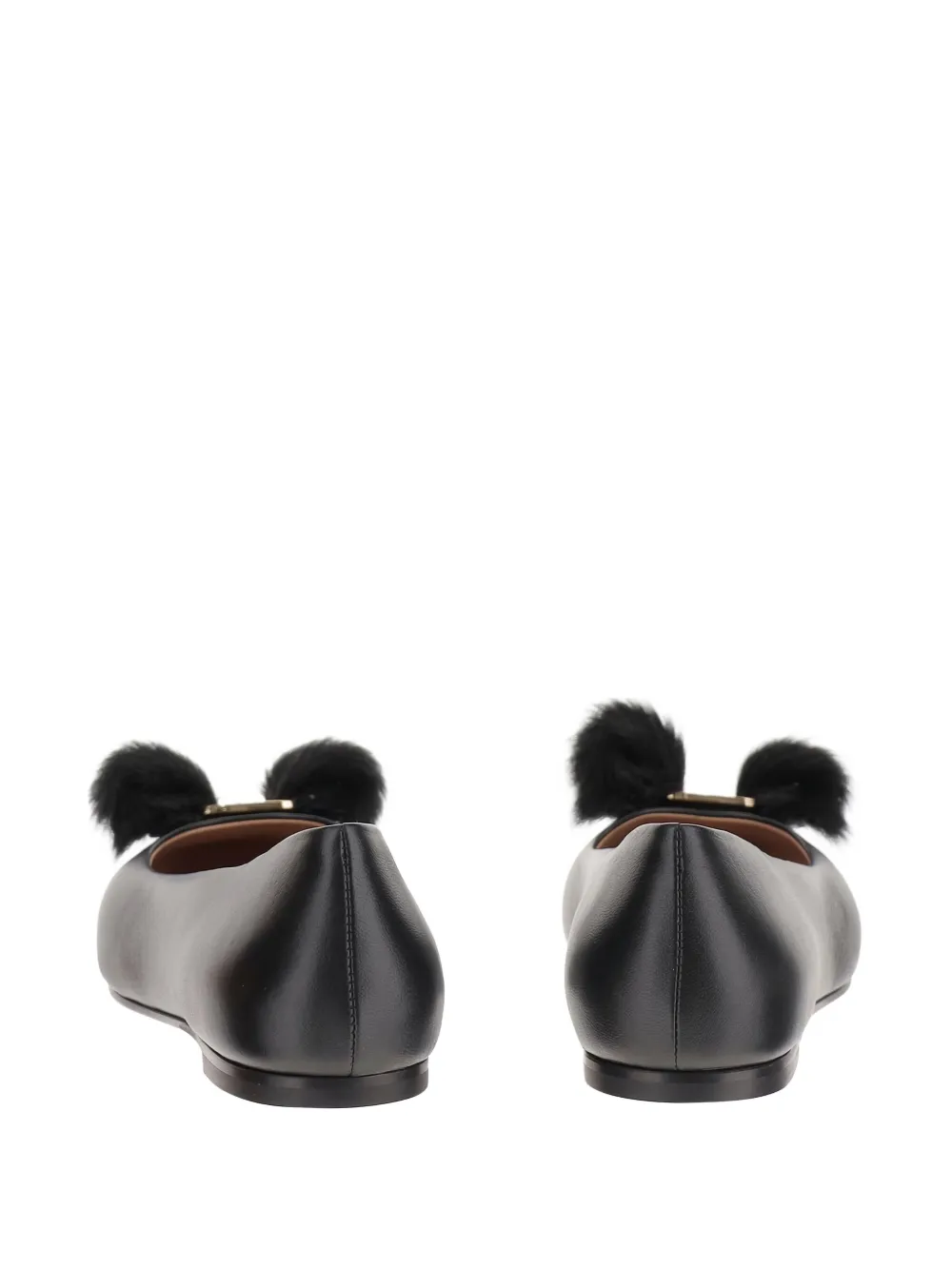 Ferragamo Vara leather fur-pompom ballerina shoes Black