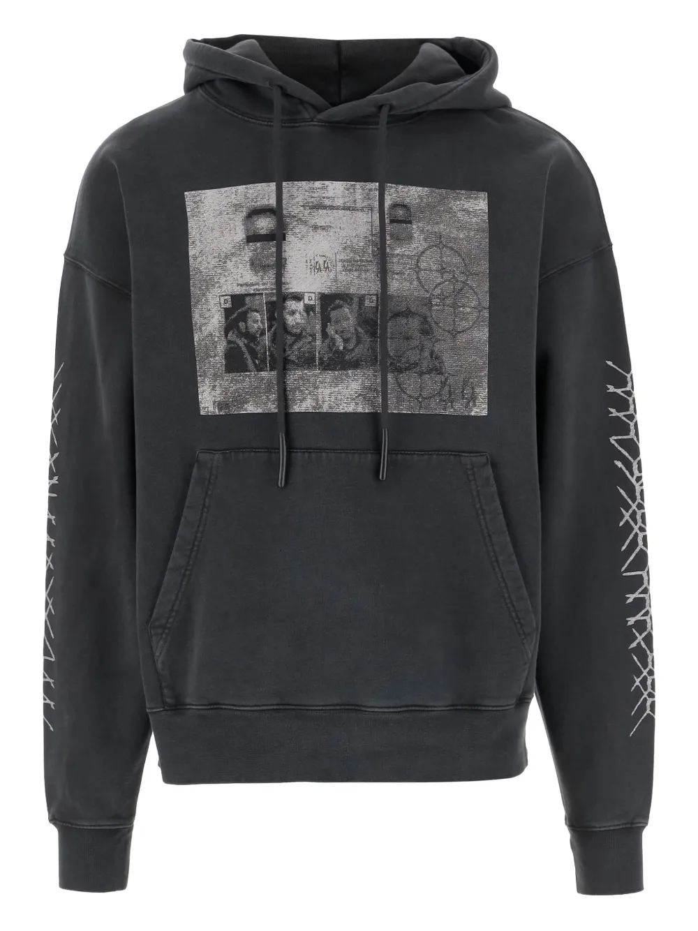 44 LABEL GROUP print-detail drawstring hoodie - グレー 44 LABEL GROUP print-detail drawstring hoodie - グレー