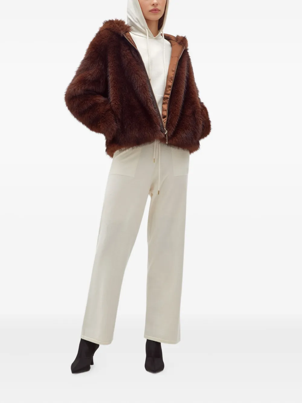 Blugirl Hooded Faux-fur Jacket In Brown