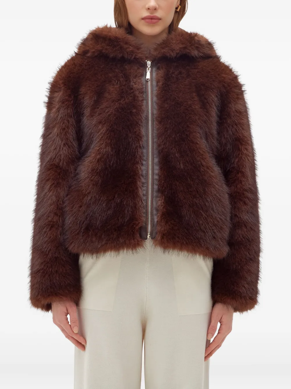Blugirl Hooded Faux-fur Jacket In Brown