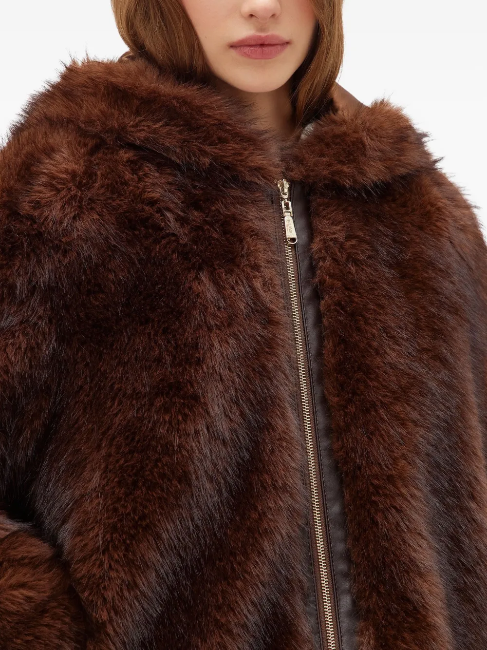Blugirl Hooded Faux-fur Jacket In Brown