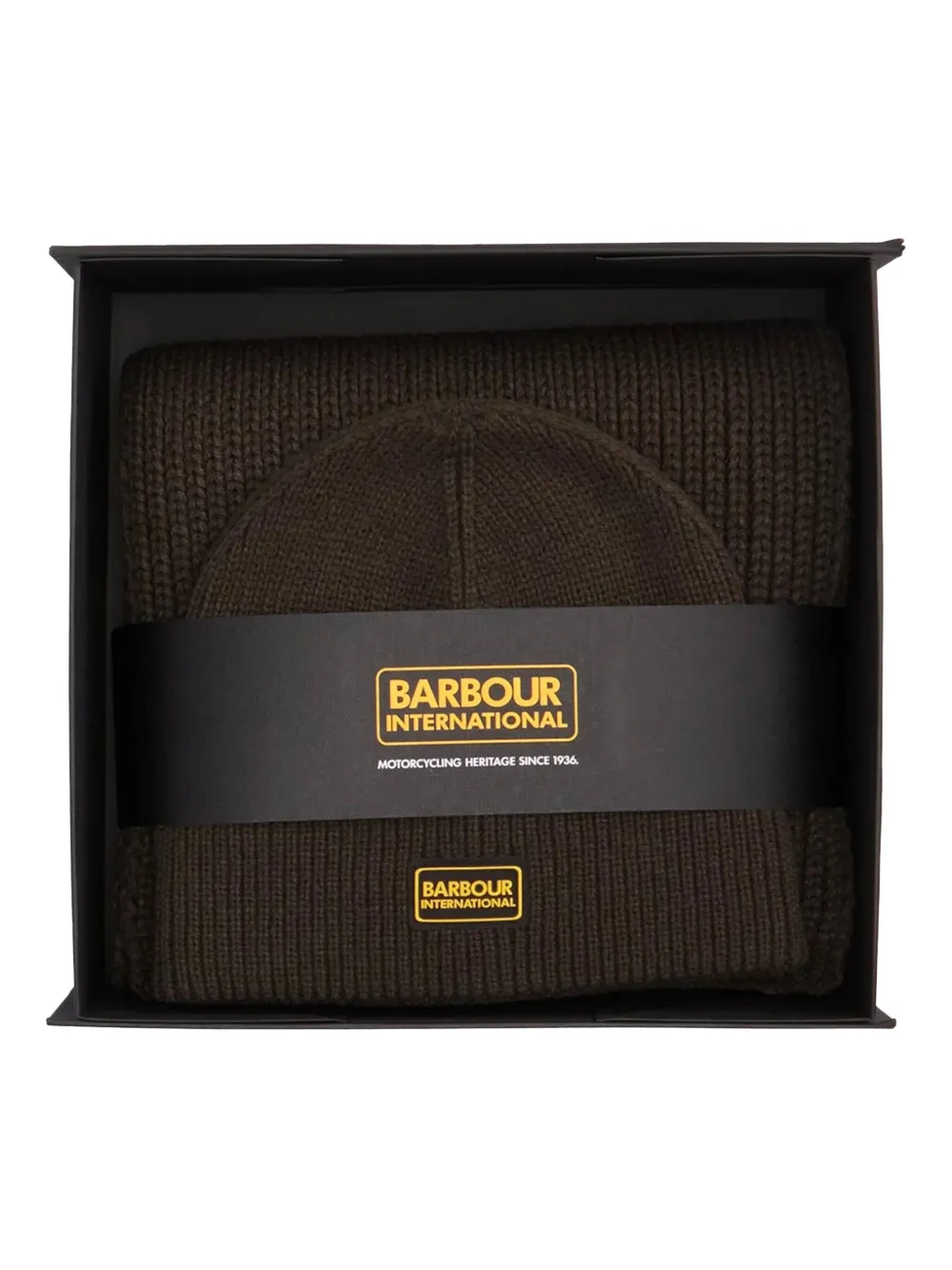 Barbour International ribbed scarf set | Brown | Image 1