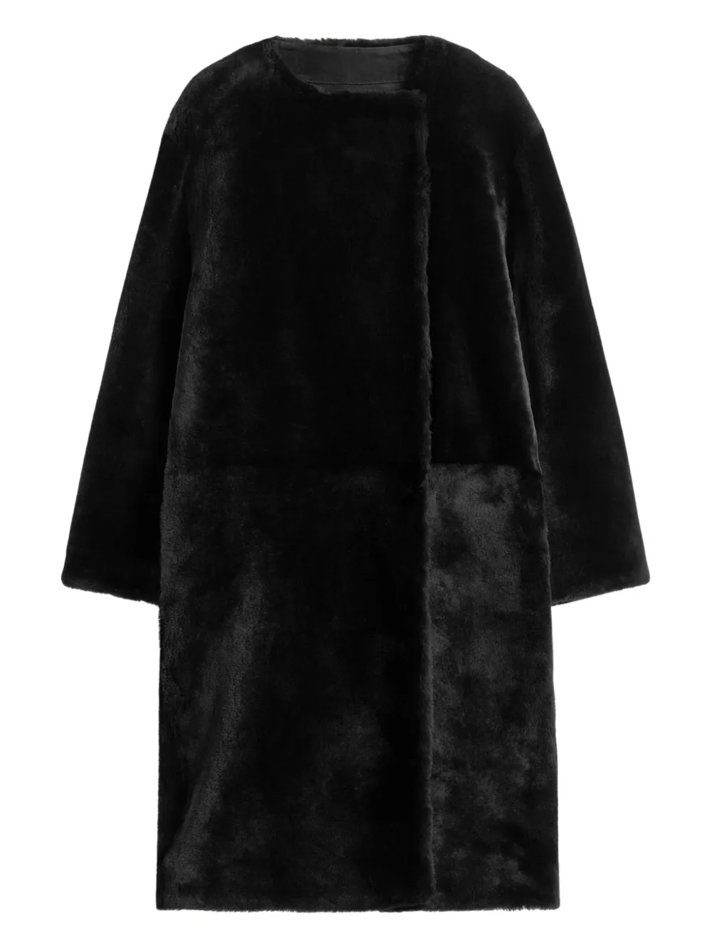 TOTEME shearling collarless coat | Black | Image 1
