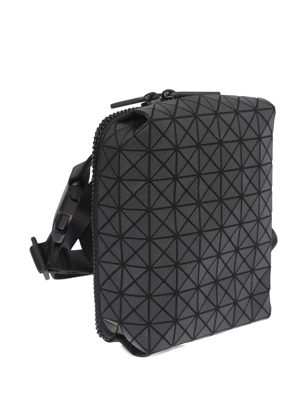Bao Bao Issey Miyake Geometric Texture Leather Shoulder Bag With Zip Closure In Black