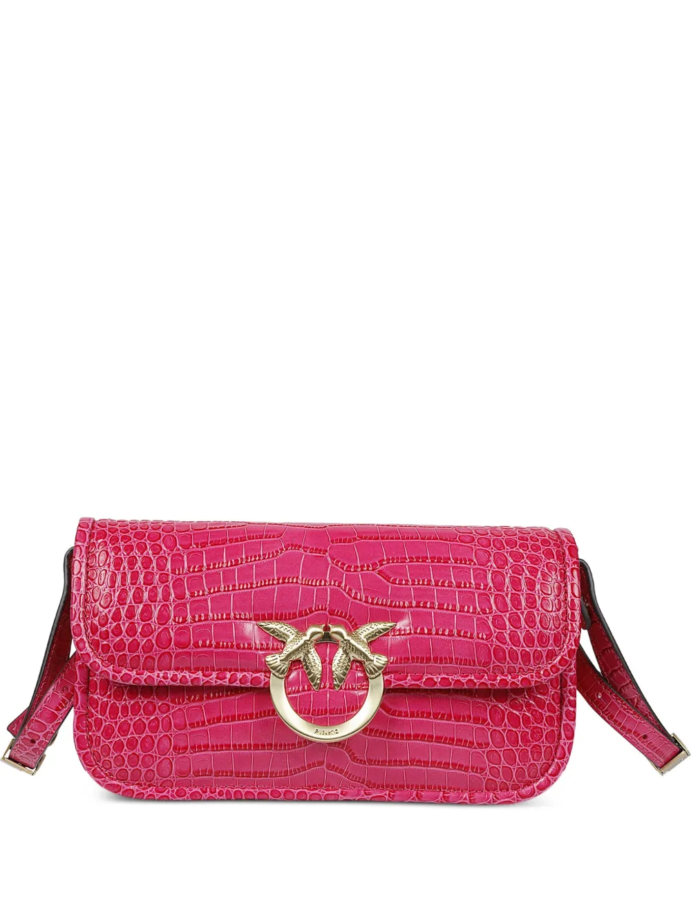 Pinko Small Love Box Crocodile-effect Crossbody Bag In Pink