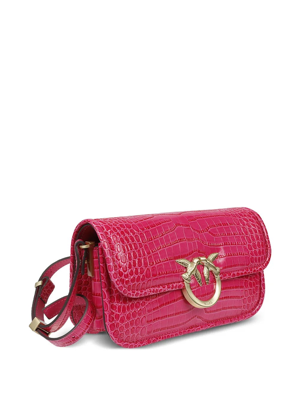 Pinko Small Love Box Crocodile-effect Crossbody Bag In Pink