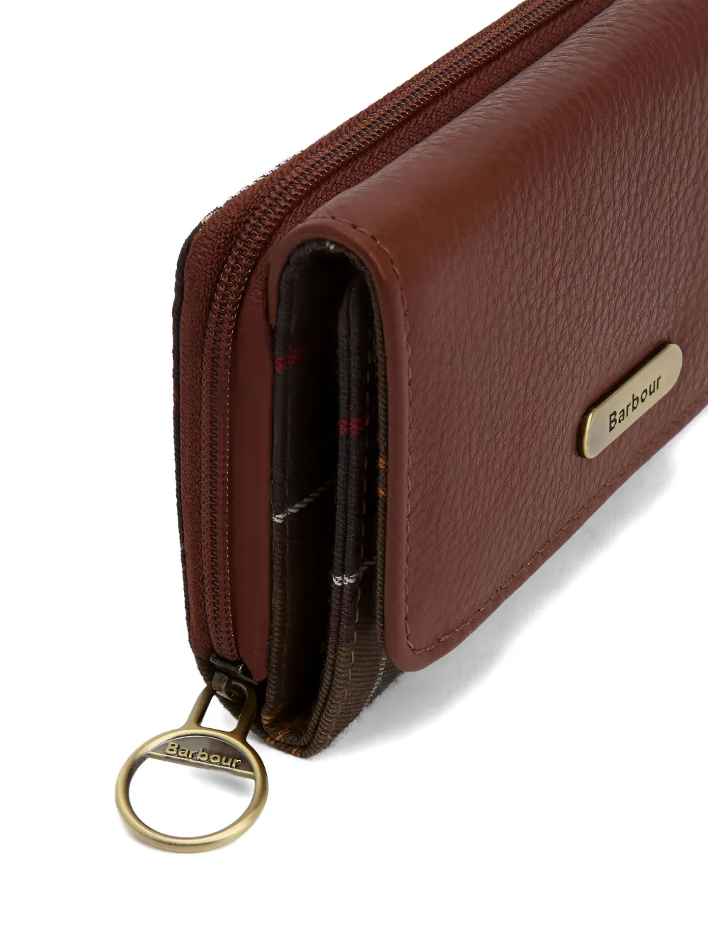 Barbour Rosa Leather Tartan Zip Wallet In Burgundy
