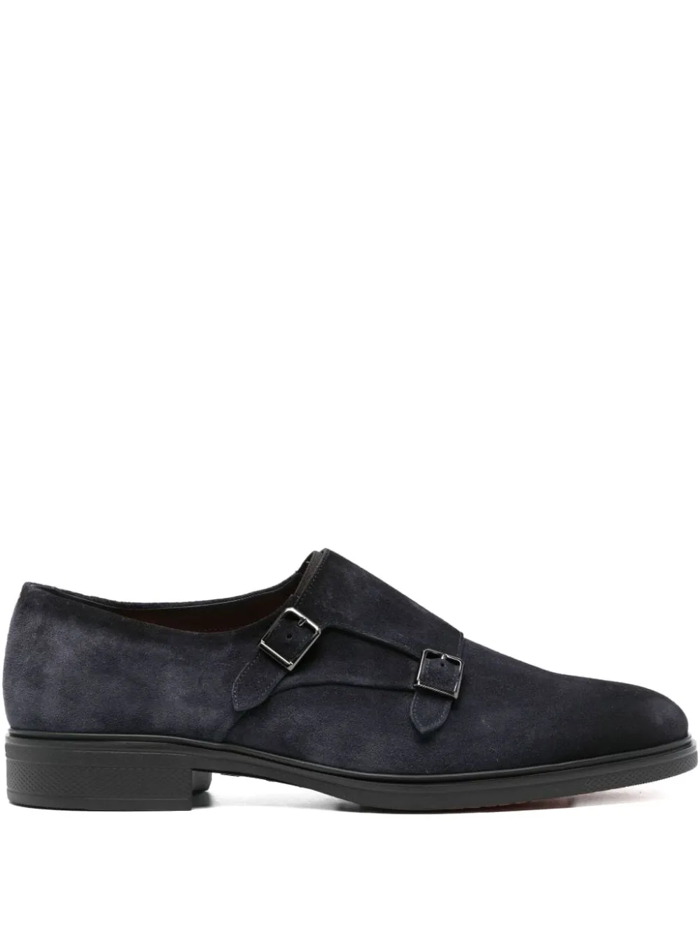 Santoni double-buckle leather monk shoes Black