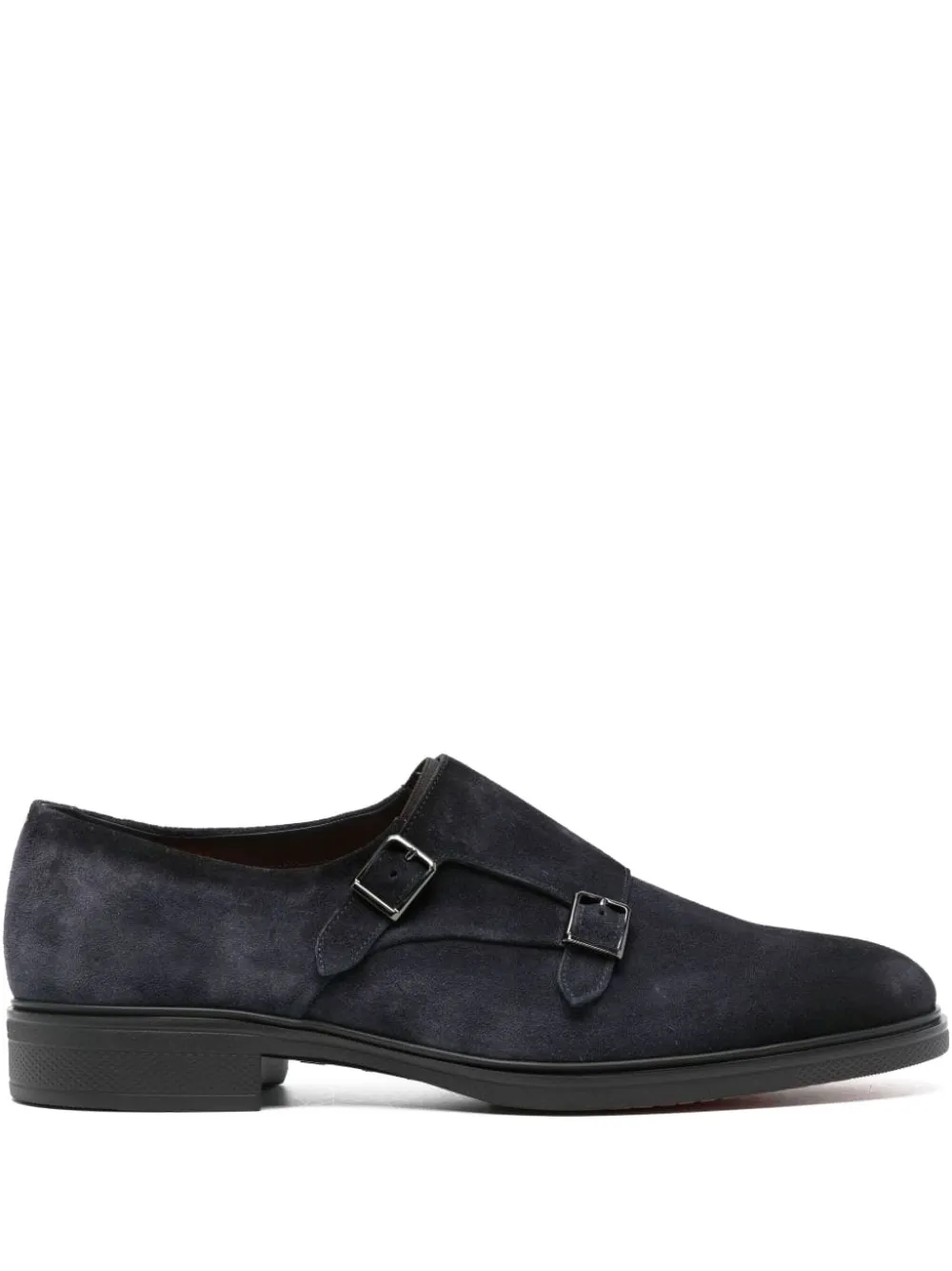 Santoni double-buckle leather monk shoes Black