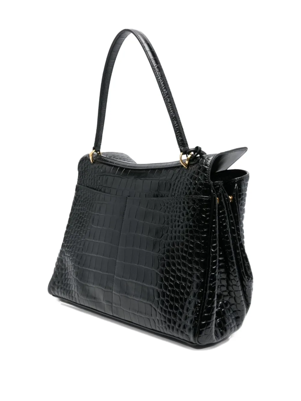 Balenciaga Rey schoudertas met krokodillen-reliëf - Zwart