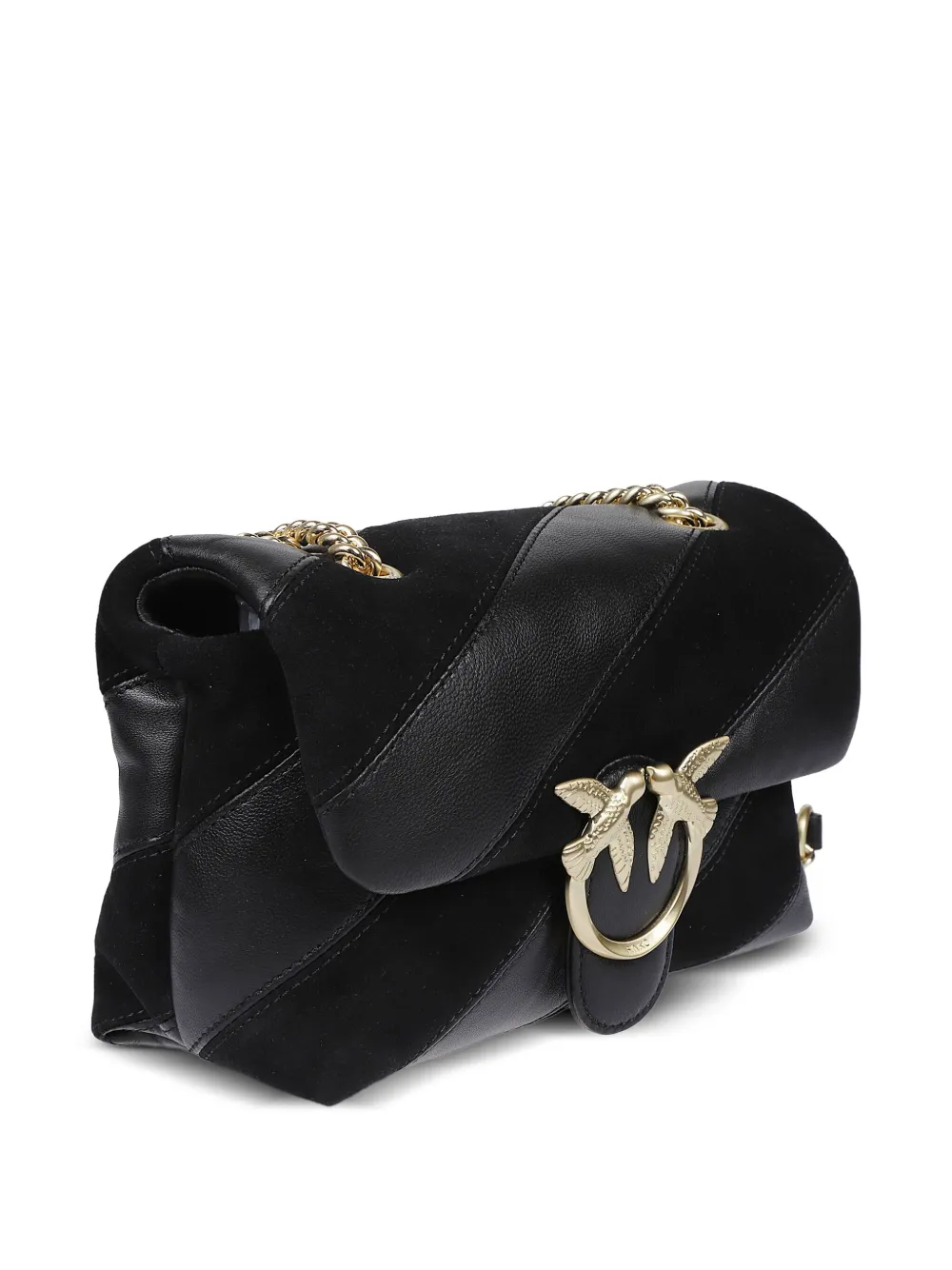 PINKO Galleria Love gewatteerde leren crossbodytas met ketting Zwart