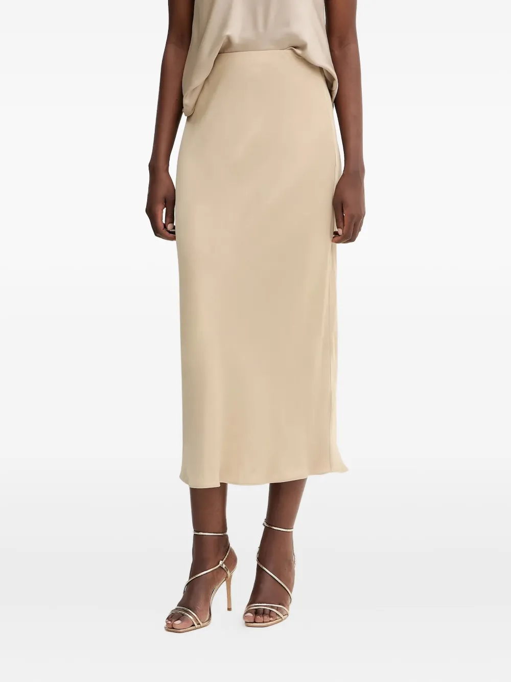 Hugo Boss Satin-effect Midi Skirt In Neutral