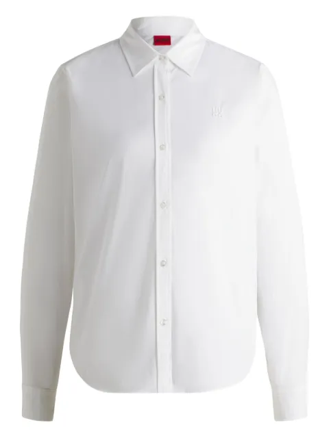 HUGO embroidered logo curved-hem shirt