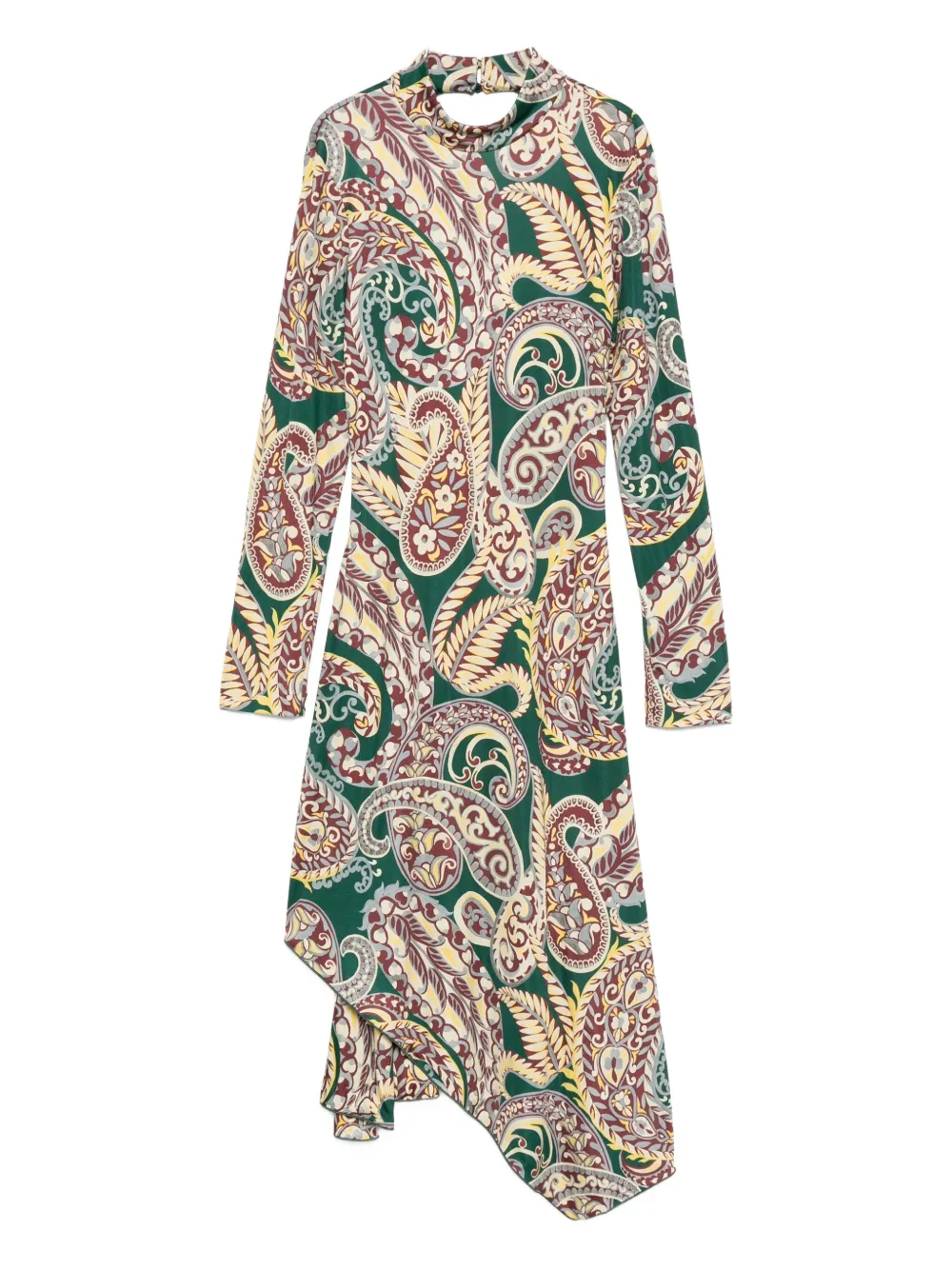 ETRO paisley-print asymmetric midi dress - Verde