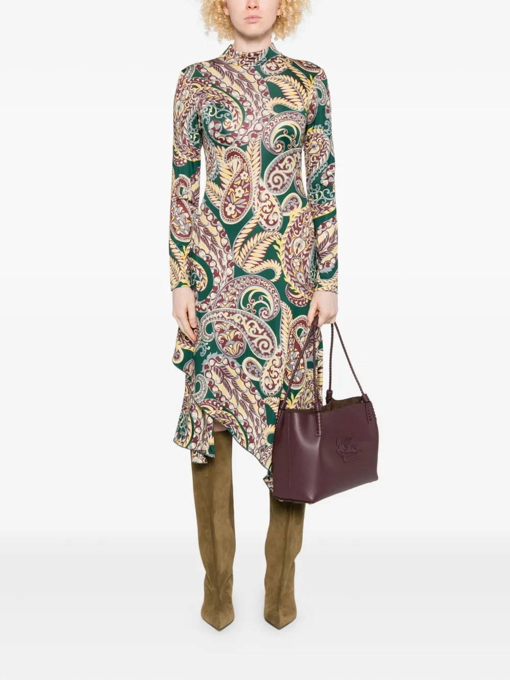 ETRO paisley-print asymmetric midi dress - Groen