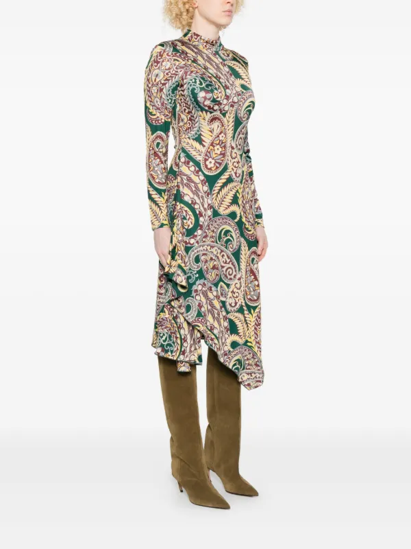 ETRO paisley-print Asymmetric Midi Dress | Green | FARFETCH IL