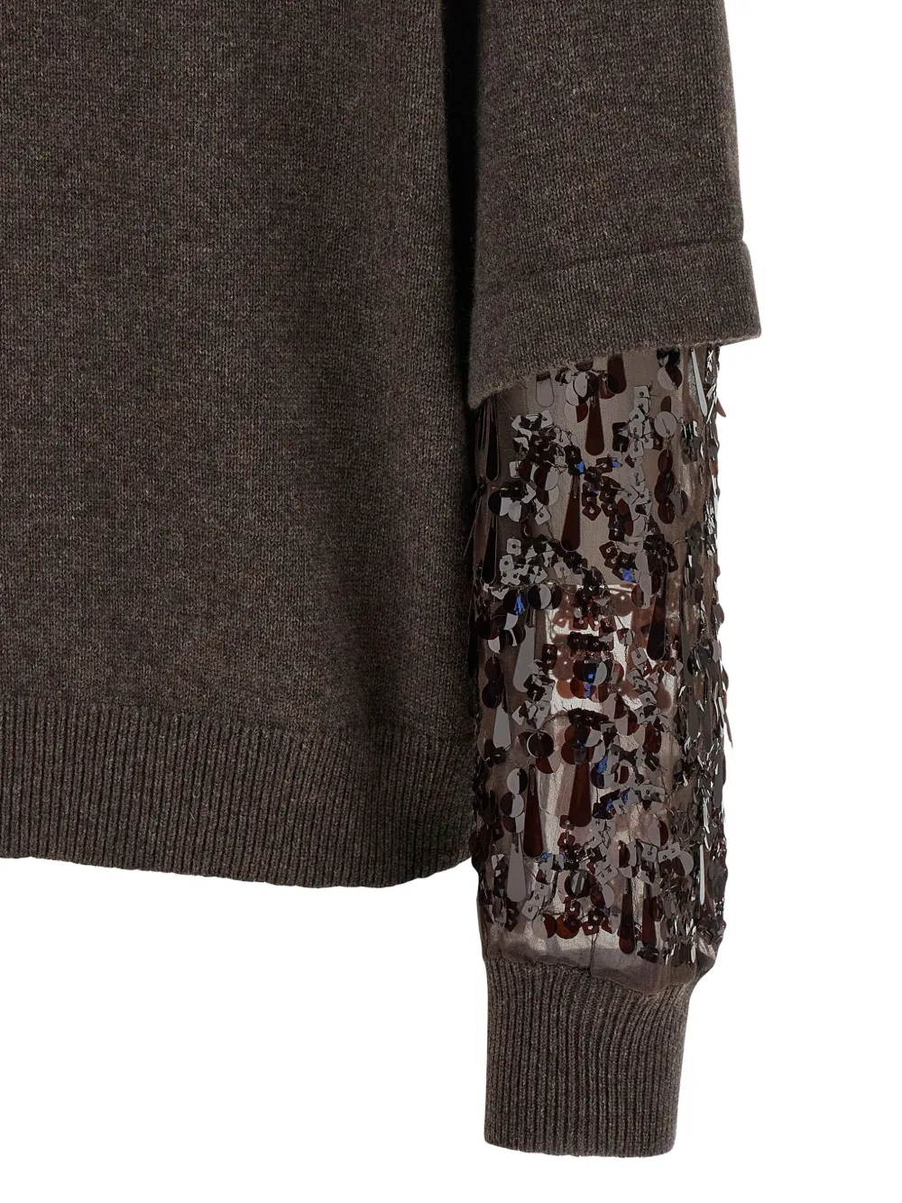 Brunello Cucinelli Sequin Sleeve Sweater Sweaters And Cardigans Brown In Brown