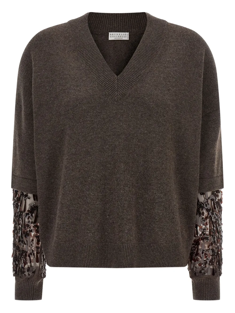 Brunello Cucinelli Sequin-embellished Cashmere Sweater In Brown