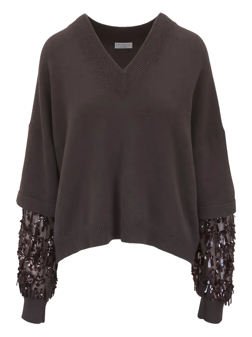 Brunello Cucinelli sequin-embellished cashmere sweater - Marrone